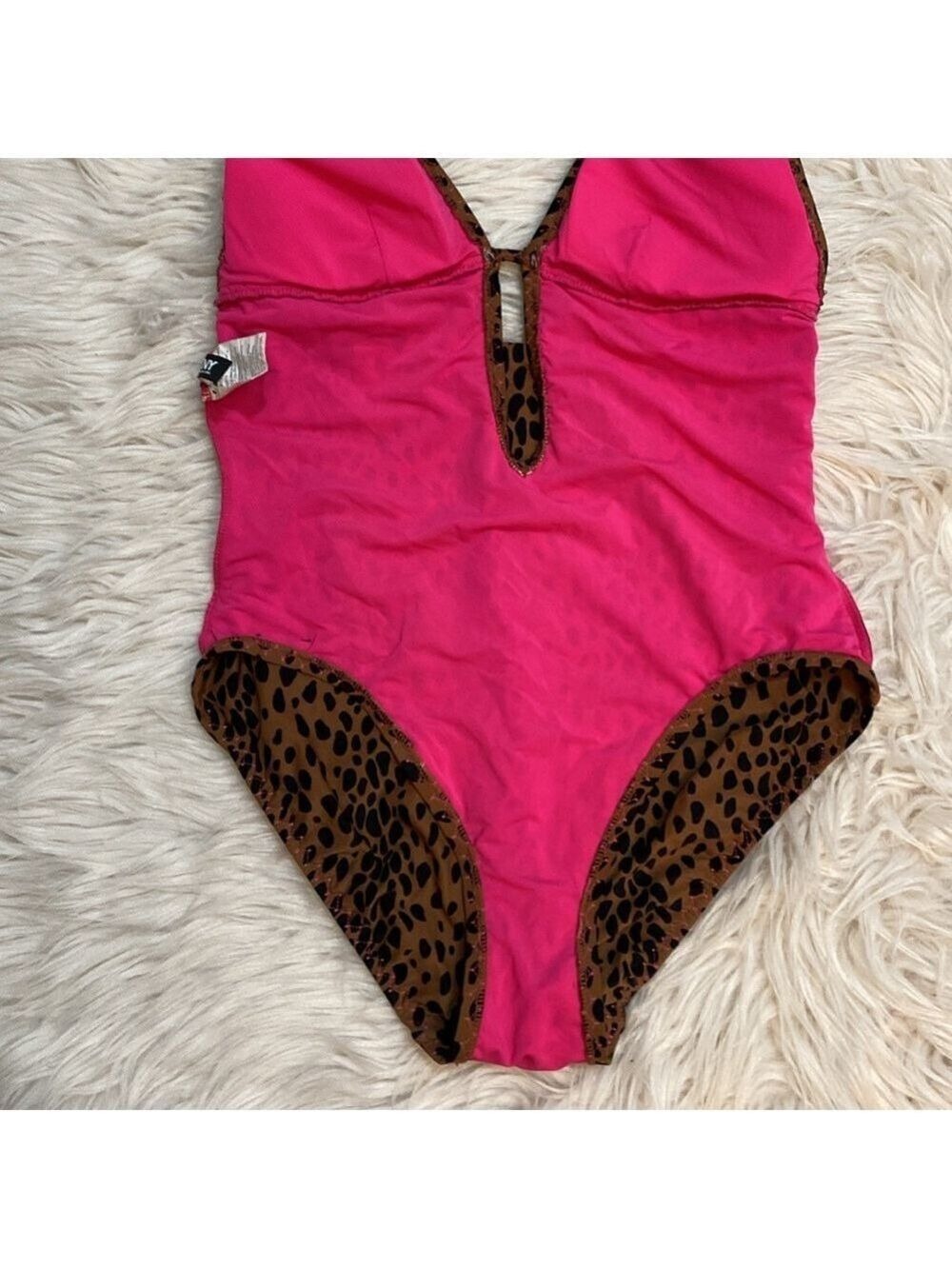 DKNY Leopard Print Plunge Neck One-Piece Swimsuit, Size 10 - Picture 13 of 16
